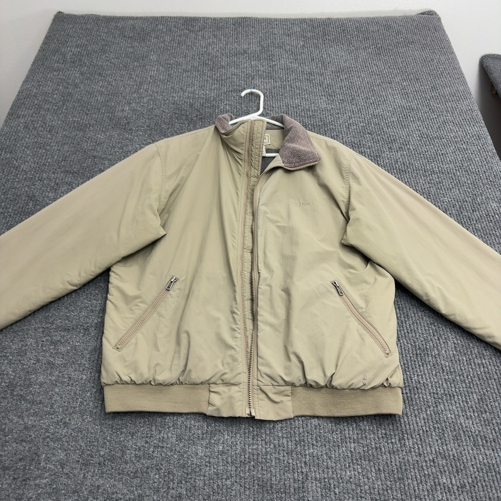 LL Bean Jacket L Tan Nylon Fleece Lined Warm Bomber Gorpcore Casual